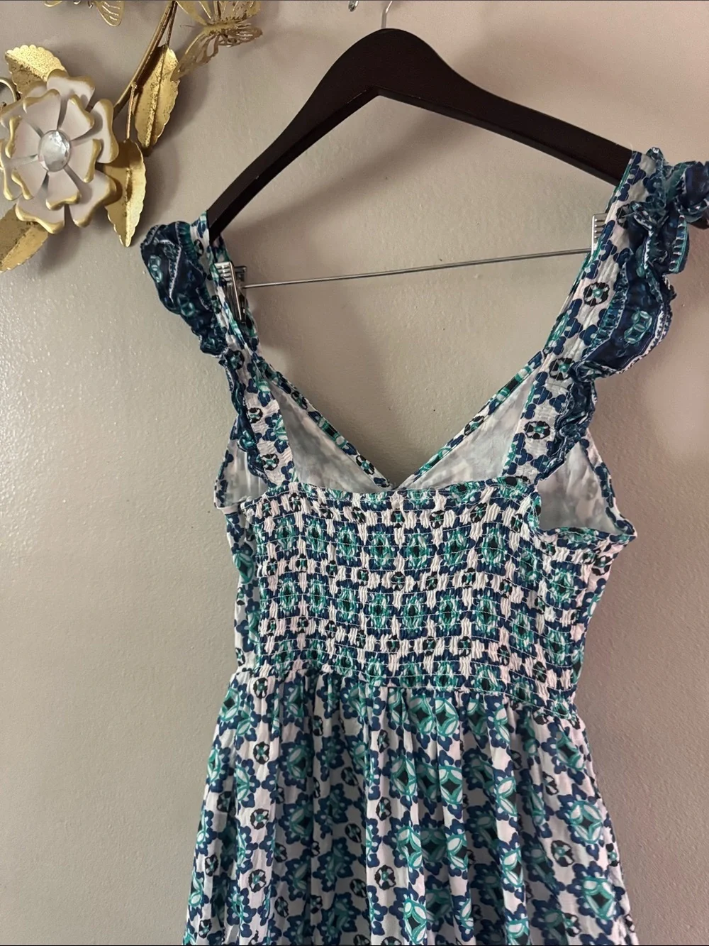 Lucky Brand Teal and White Floral Maxi Dress